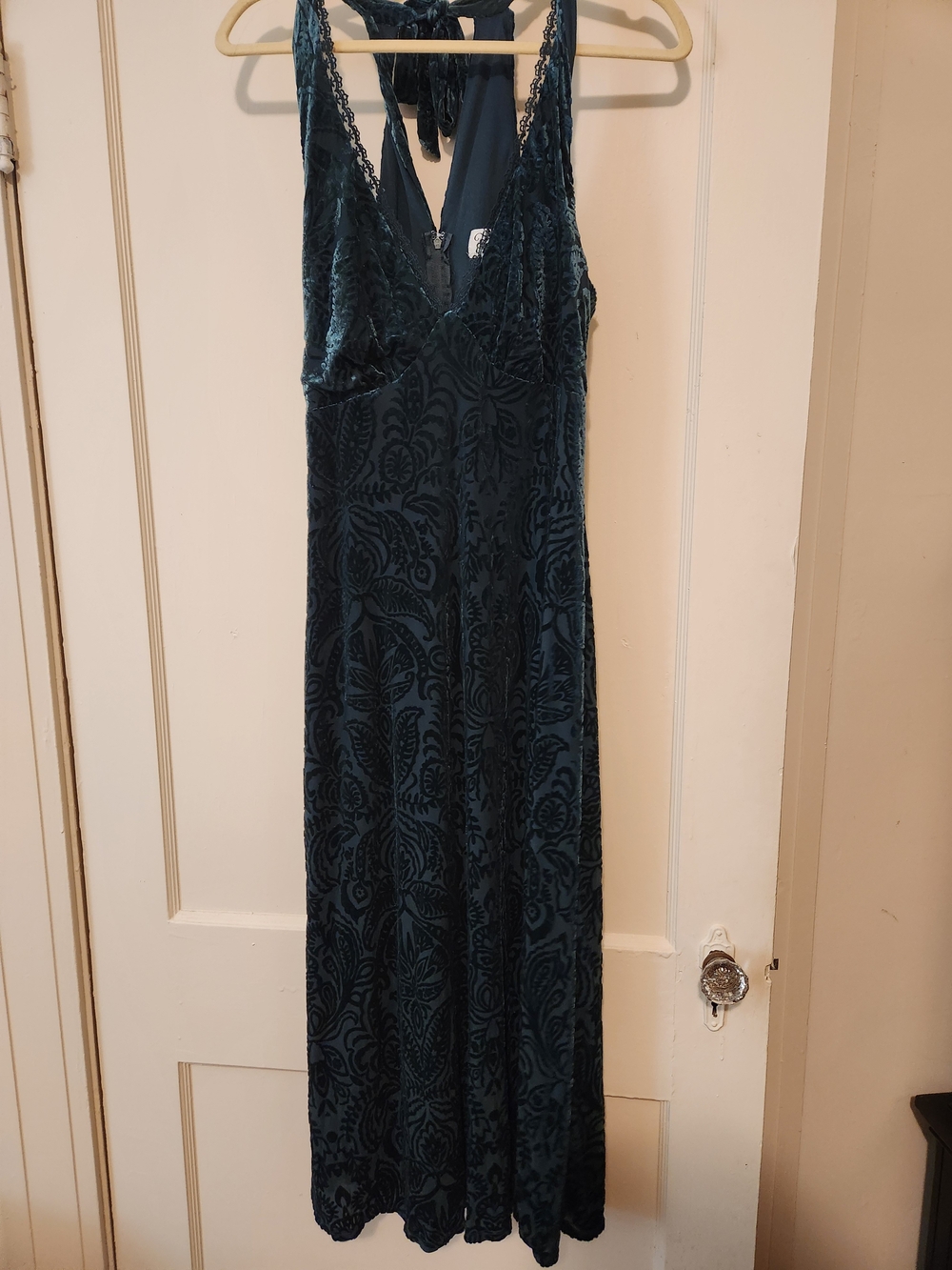 Teal Velvet Burnout Maxi Dress - Women
